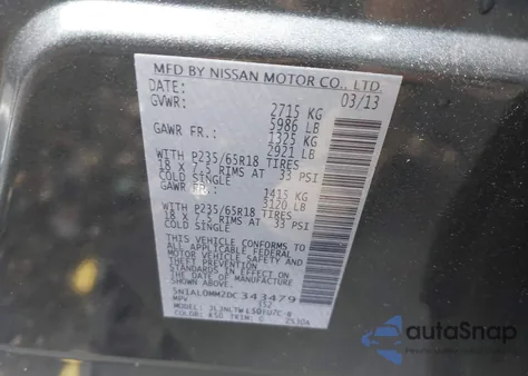 2013 Infiniti Jx35 from USA, damaged, VIN 5N1AL0MM2DC343479